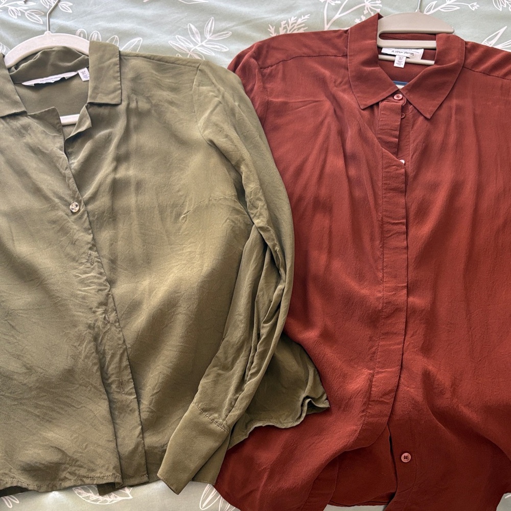 Casual Button-Down Shirt Duo — Olive Green & Rust Red
